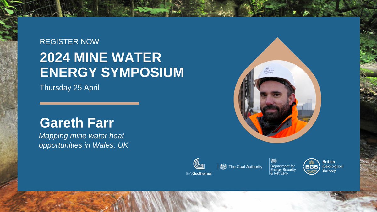 The #MineWaterEnergy2024 symposium is on Weds 24 April / Thurs 25 April. 

Speaking on Thursday is @GarethFarr1 from @CoalAuthority, who will be talking about mapping mine water heat opportunities in Wales.

Learn more about the symposium & register here:
iea-gia.org/mine-water-geo…