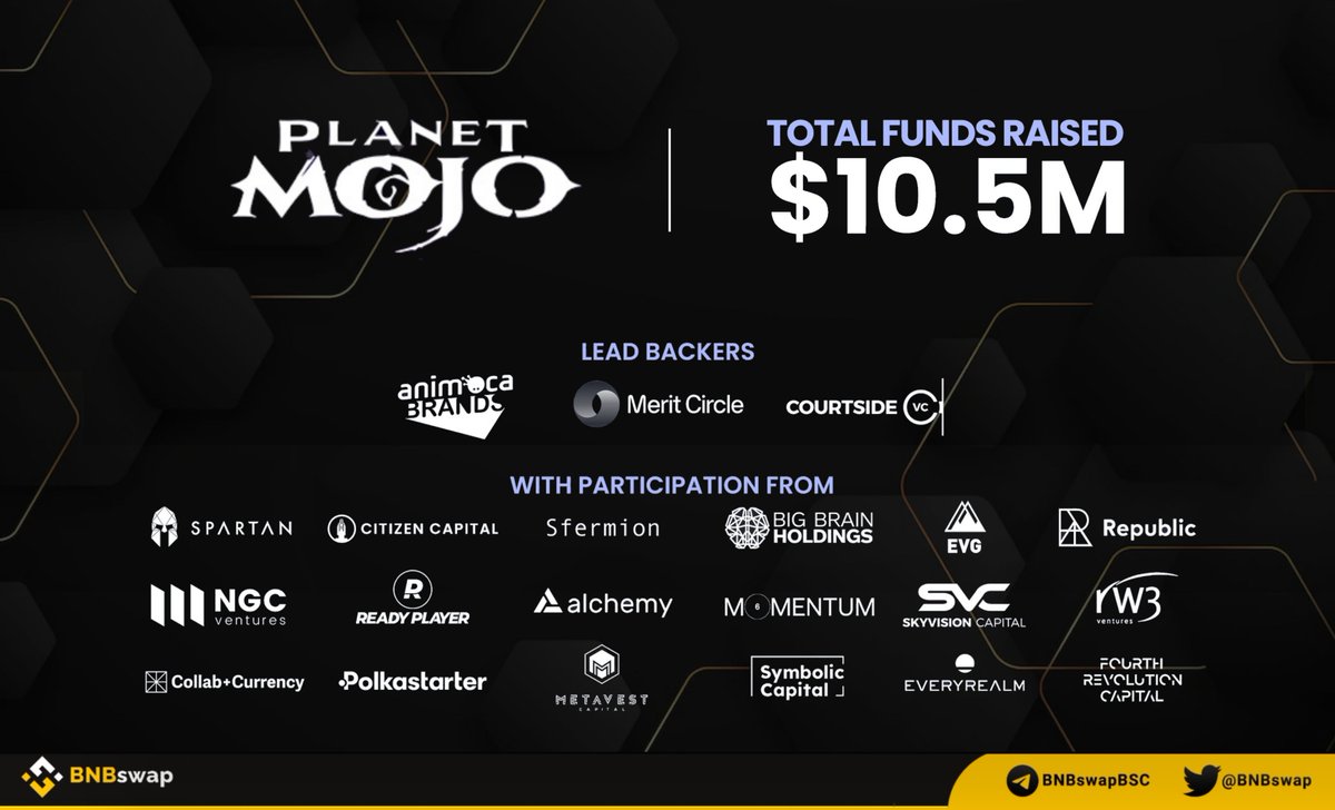 BNB Swap (@bnbswap) on Twitter photo ๐ข <a href="/WeArePlanetMojo/">Mojo AI ๐ฑ</a> announces the closure of its strategic round led by @Animocabrands, @MeritCircle_IO $MC & <a href="/CourtsideVC/">Courtside Ventures</a>!
Participation from <a href="/TheSpartanGroup/">The Spartan Group</a>, Citizen Capital, <a href="/Sfermion_/">Sfermion</a>, <a href="/BigBrainVC/">Big Brain Holdings</a>, <a href="/EVG_Ventures/">Everest Ventures Group (EVG)</a>, @Joinrepublic, <a href="/NGC_Ventures/">NGC Ventures</a>, <a href="/ReadyPlayerDAO/">Simone Cardoso</a> and others. ๐ข <a href="/WeArePlanetMojo/">Mojo AI ๐ฑ</a> announces the closure of its strategic round led by @Animocabrands, @MeritCircle_IO $MC & <a href="/CourtsideVC/">Courtside Ventures</a>!
Participation from <a href="/TheSpartanGroup/">The Spartan Group</a>, Citizen Capital, <a href="/Sfermion_/">Sfermion</a>, <a href="/BigBrainVC/">Big Brain Holdings</a>, <a href="/EVG_Ventures/">Everest Ventures Group (EVG)</a>, @Joinrepublic, <a href="/NGC_Ventures/">NGC Ventures</a>, <a href="/ReadyPlayerDAO/">Simone Cardoso</a> and others.