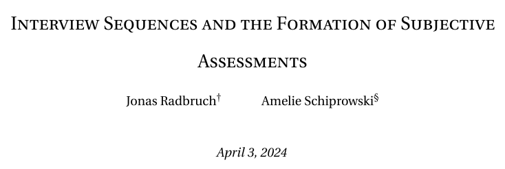 ``Data from high-stakes interview processes show that the quality of the previous candidate has a strong influence on hiring and admission decisions.' Recently accepted to REStud, from @JonasRadbruch and @ASchiprowski: restud.com/interview-sequ…