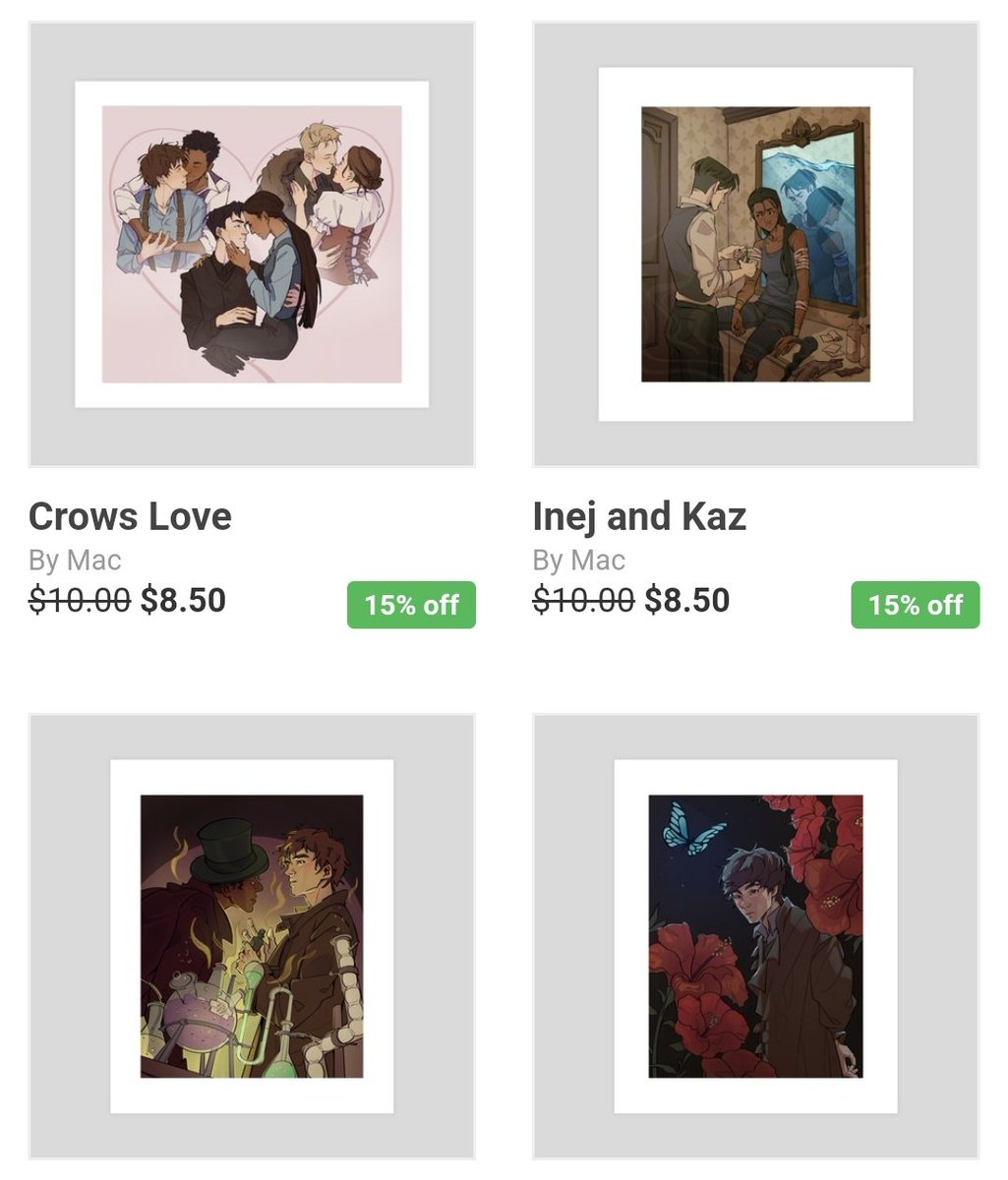 Finally set up an inprnt! I added a bunch of my six of crows and young royals art, but also some of my older stuff! have a look ⬇️ inprnt.com/gallery/maybem…