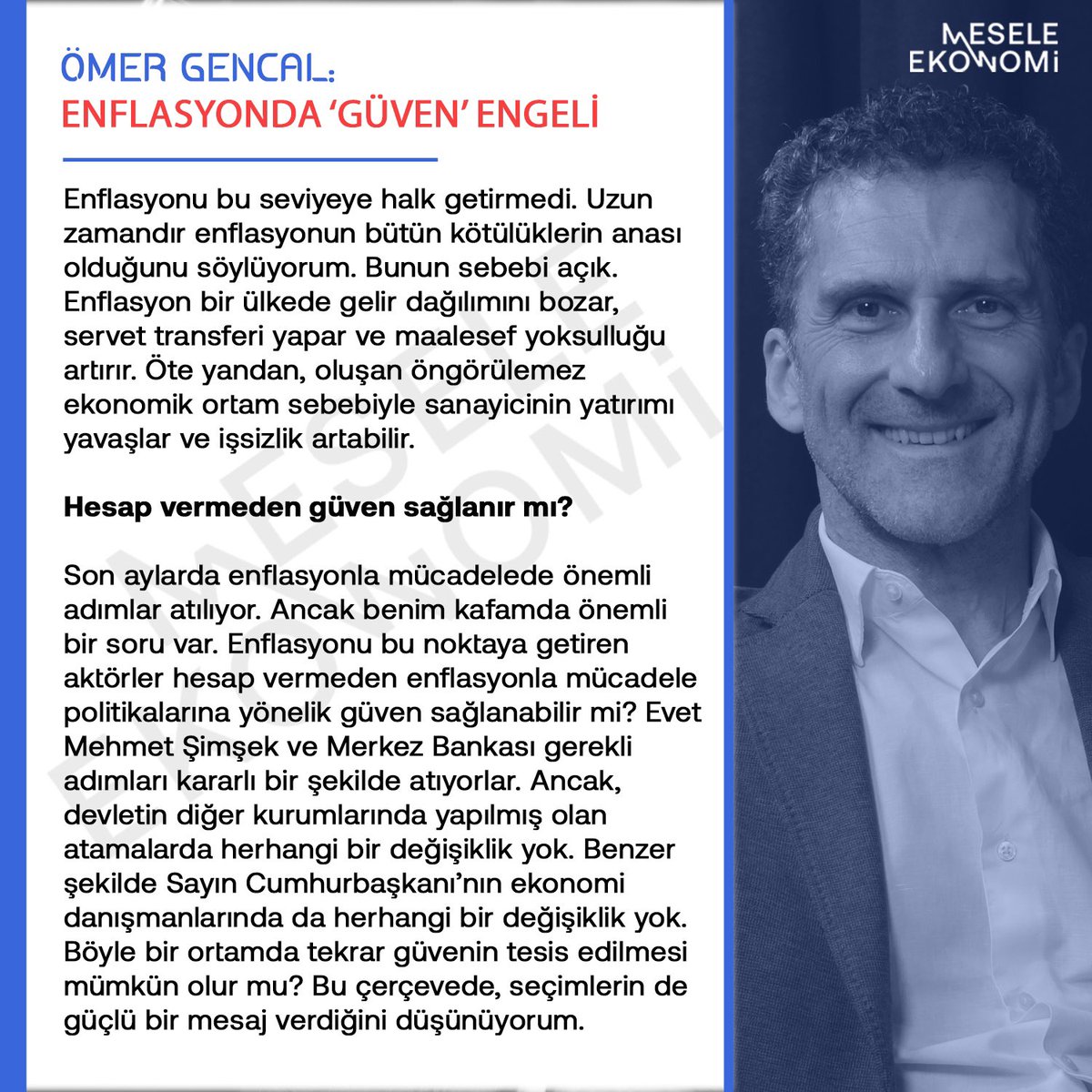 Hesap vermeden ekonomide güven sağlanır mı? 🔎 Ekonomist Ömer Rıfat Gencal anlattı. 'Son aylarda enflasyonla mücadelede önemli adımlar atılıyor. Ancak benim kafamda önemli bir soru var. Enflasyonu bu noktaya getiren aktörler hesap vermeden enflasyonla mücadele politikalarına