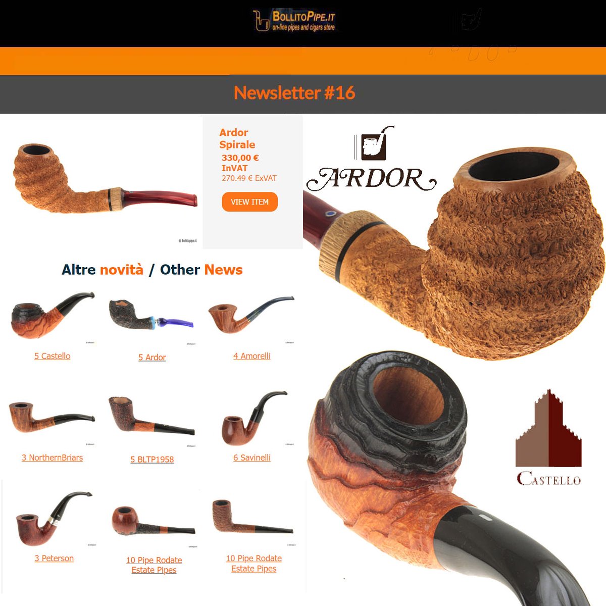 Gentili Clienti
Abbiamo aggiornato il sito web con tanti nuovi prodotti. Visita il nostro sito per tutte le novità bollitopipe.it/it/ultime-novi… #castellopipes #ardorpipes #amorellipipe #BLTP1958pipes #northernbriarspipes #savinellipipes #petersonpipes #bollitopipe #tobaccopipe