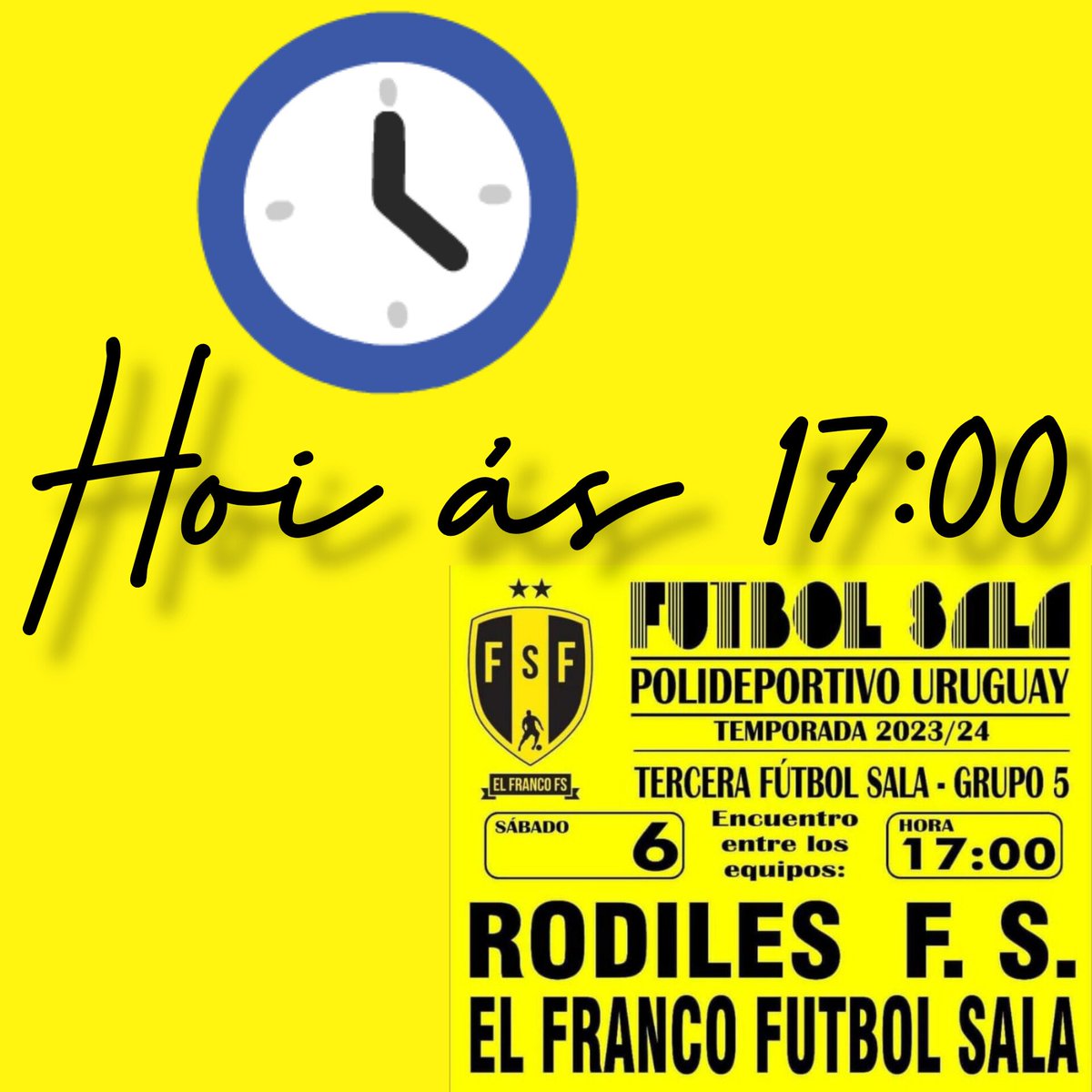 ElFrancoFS's tweet photo. #Acórdate, hoi temos cambio de hora. Hoi ás 5 da tarde, nel Uruguay: @ElFrancoFS - @rodiles_fs  #AficiónMarella #VamosElFrancoFS https://t.co/Qgdhz3jUwr