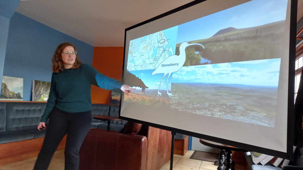 We've welcomed people working in #Curlew conservation from around the UK and Ireland to our project area in Glenwherry, Northern Ireland, this weekend, to share information together. Pic is our conservation officer Katie Gibb explaining how we work here in Glenwherry.