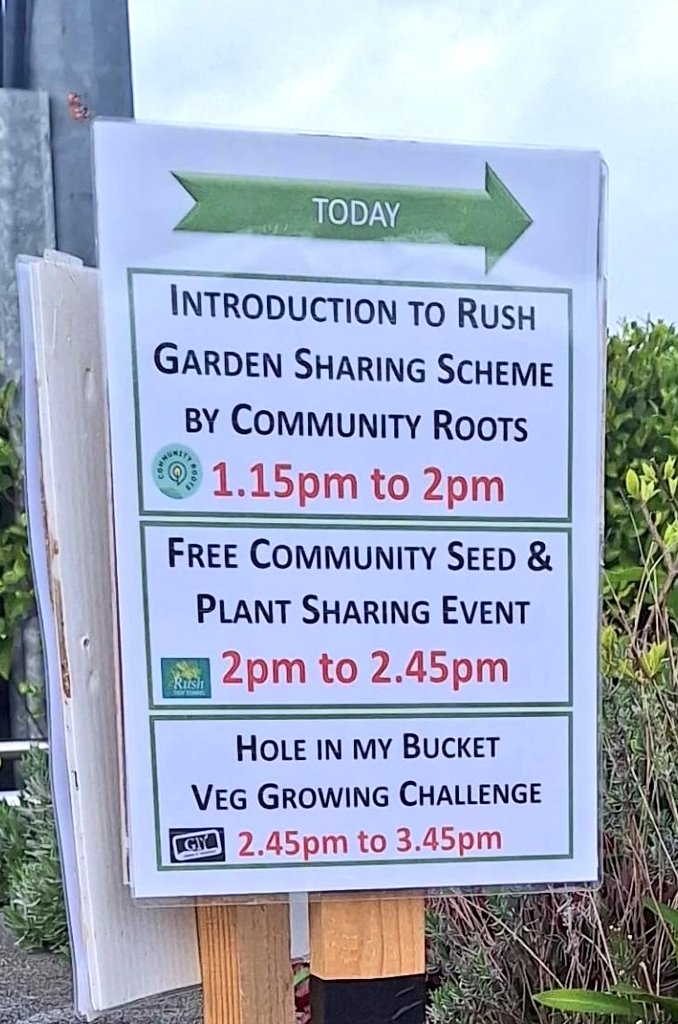 If u live in Rush, Co Dublin & are interested in joining our garden-share scheme, come to meet Patrick, our volunteer coordinator at Rush community centre today at 1.15