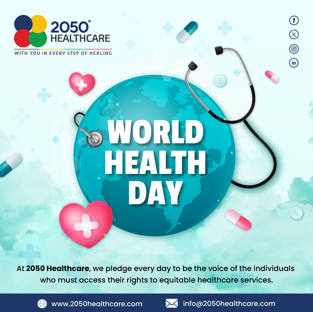 On World Health Day, 2050 HealthCare commits to creating a world where people can thrive in good health. As we say, we are with you in every step of healing.
#WorldHealthDay #HealthyLifestyle #HealthCareForAll #HolisticHealing #StayHealthy #HealthIsWealth #2050HealthCare