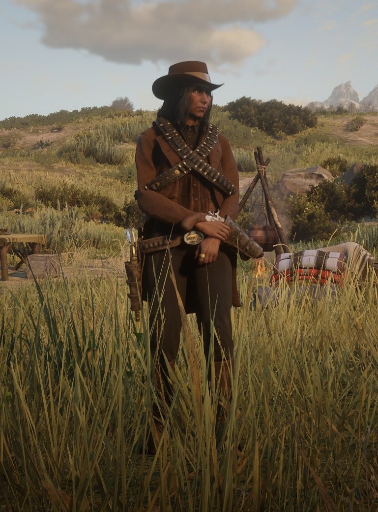 #RedDeadRedemption2 #RDR2 
#RedDeadOnline #RDO 
#SaveRedDeadOnline 
#KeepRedDeadAlive 
April's free outfit isn't bad. I might keep this one on my horse.