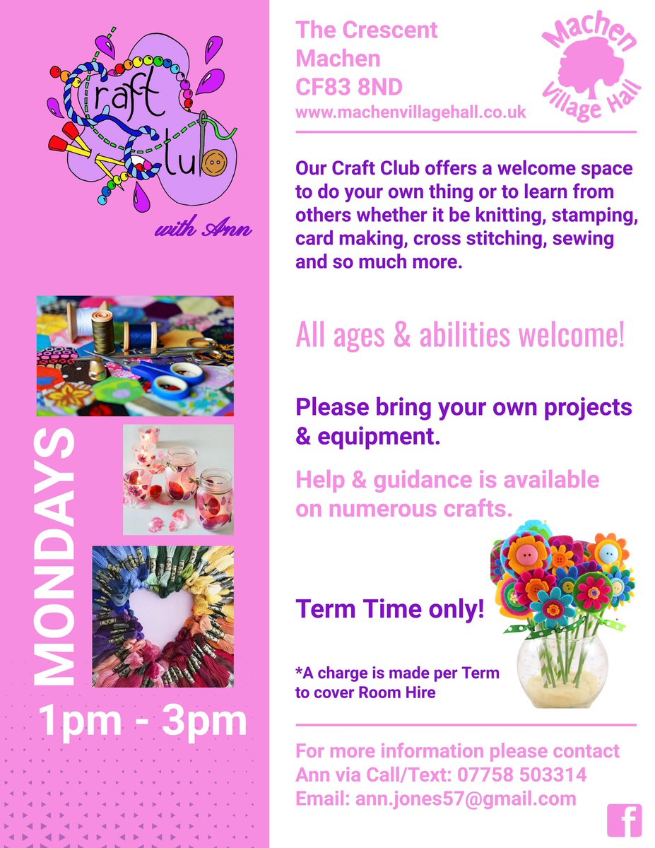 🧶 Craft Club with Ann at #MVH Mondays from 1pm-3pm #AllWelcome #TermTimeOnly #CommunityHub #Crafts #BTMarea #GYRarea #Machen #CraftClub