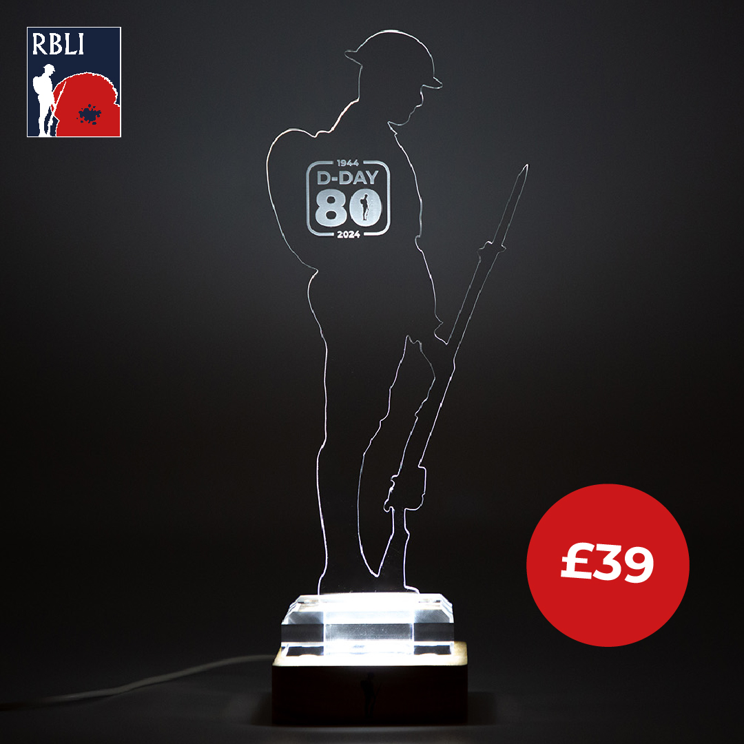 Light a beacon to commemorate the 80th Anniversary of the D-Day landings with RBLI's Illuminated Tommy Military Figure. 🎖️ Buy yours today and receive a FREE D-Day 80 Lapel Pin and Sticker 👉 brnw.ch/21wIzg0