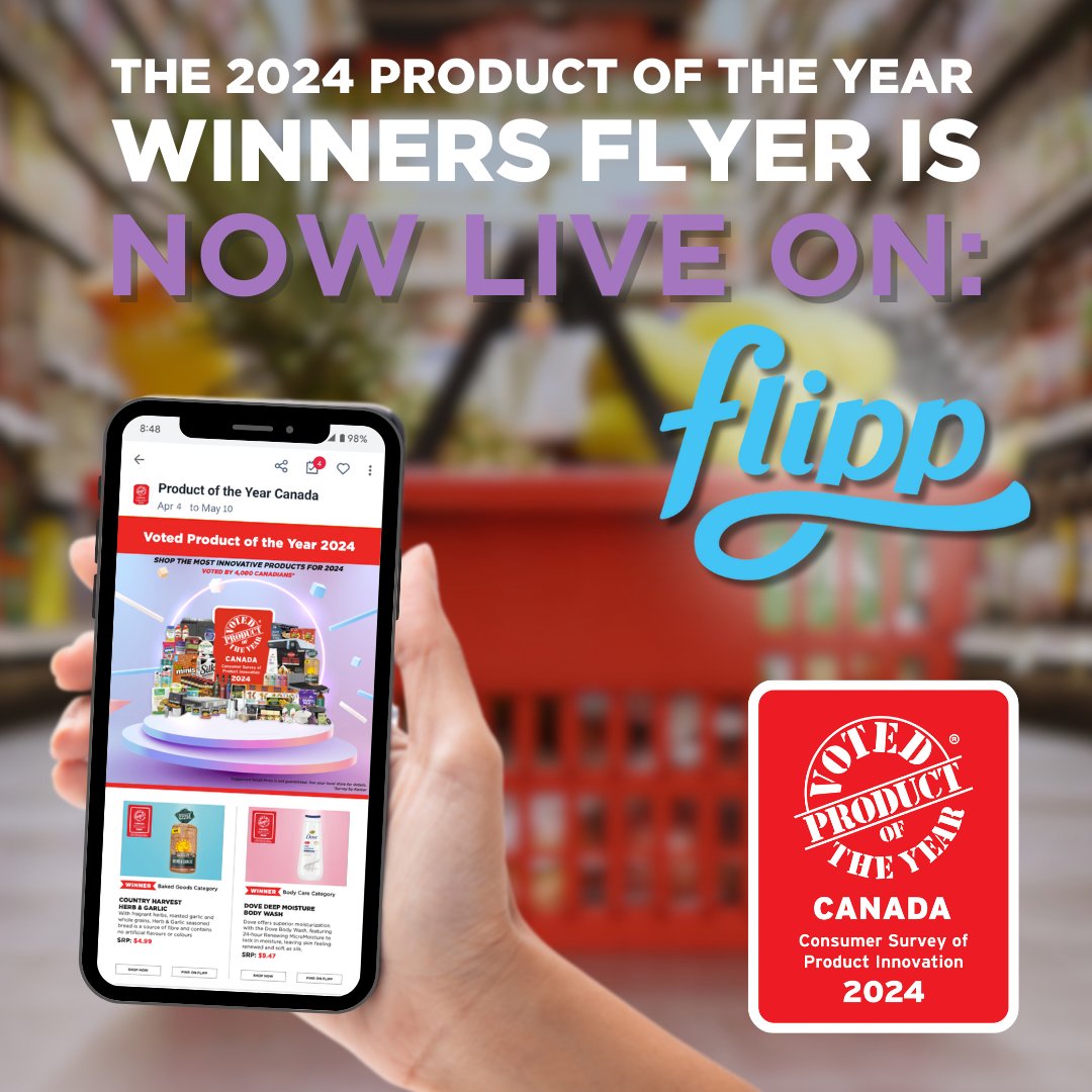 📣 Product of the Year is back on FLIPP! The #POYCanada2024 Winners are being featured now until May 10 in the one-stop marketplace for savings and deals. Can you spot your favourite winner? Check out the digital flyer or search for Product of the Year ow.ly/hhsY50R9rFo