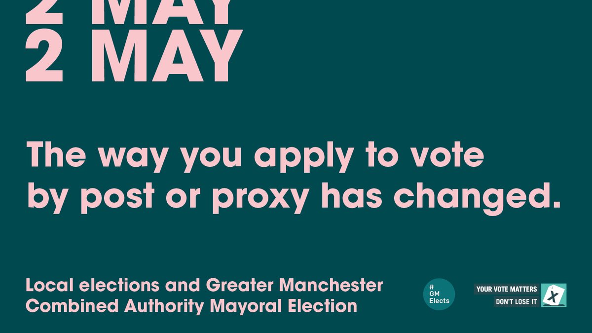 The way we apply to vote by post or proxy has changed. Find out what you need to do if you're planning to vote by post in the local and GMCA Mayoral elections on 2 May. Learn more: orlo.uk/LNFRo #LocalElection #GMElects