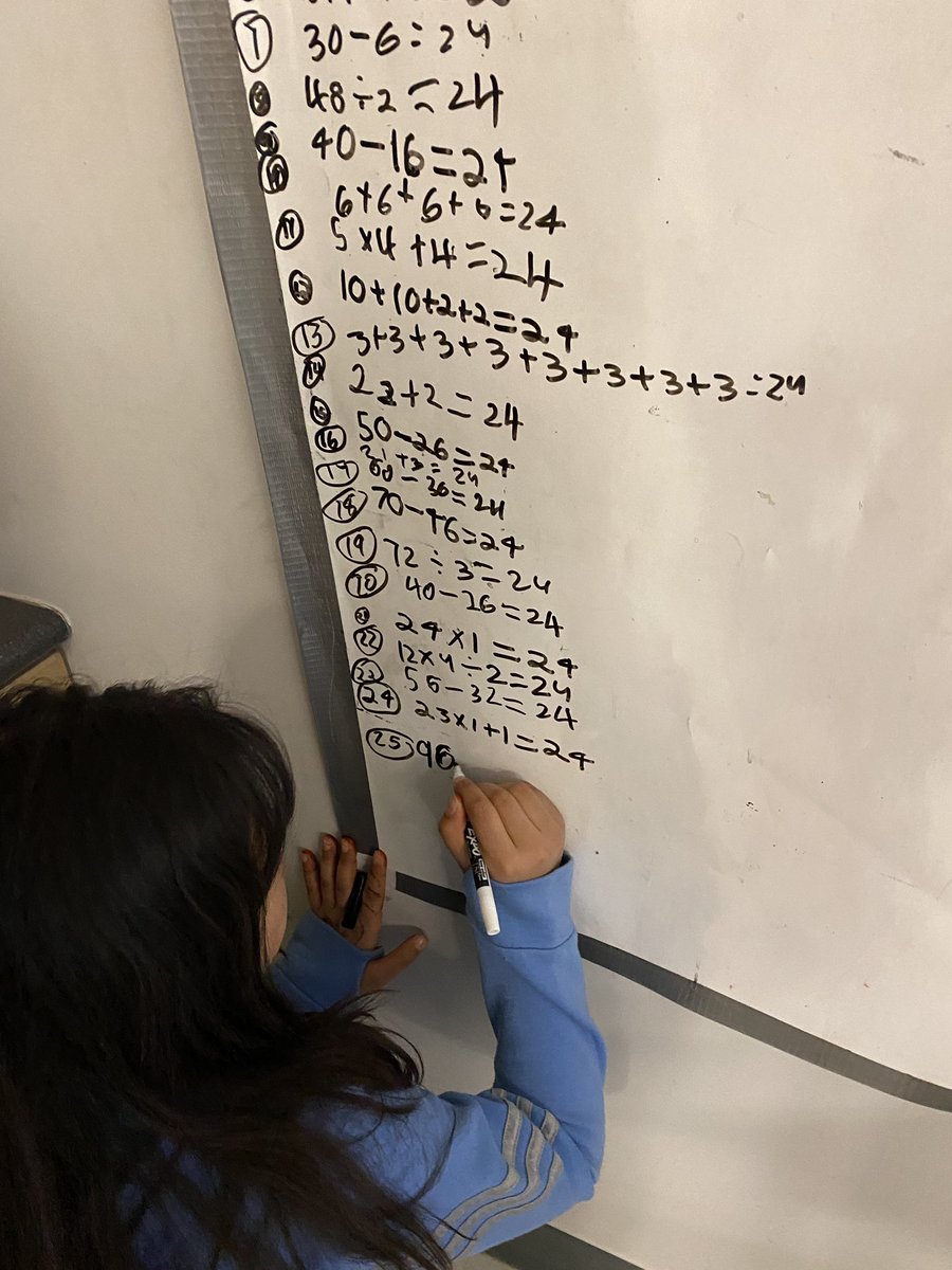 MsMacInClass's tweet image. How many different ways can you arrive at an answer of 24 is a great open question for Gr 3. One student told me “One of the things I admire about you is how you ask a question, smile, and then walk away!”😂