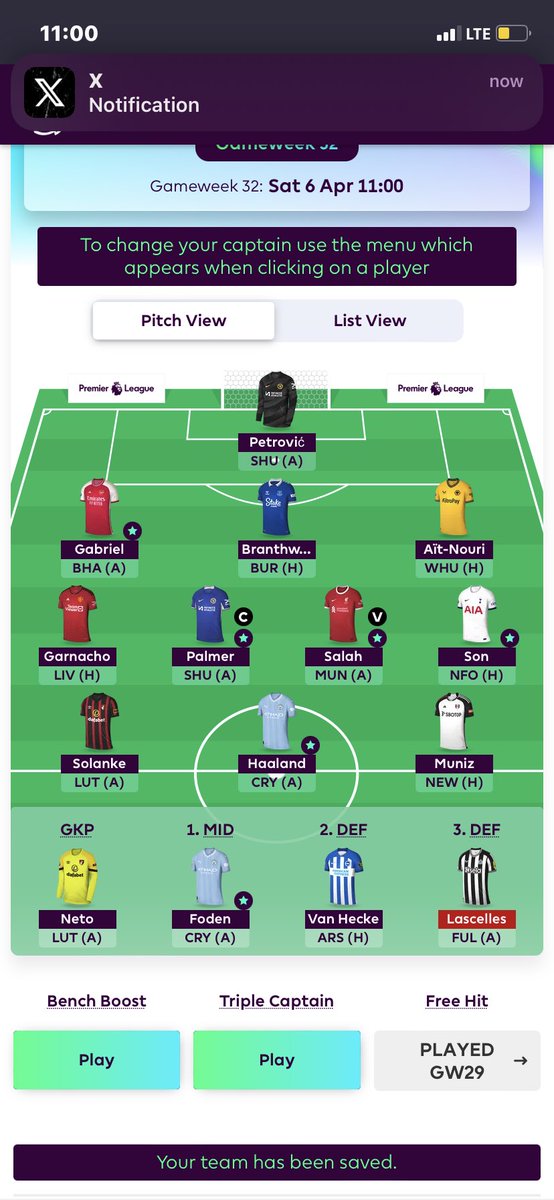 _fplsam's tweet image. #FPL #GW32

1FT: Bradley 🔃 Gabriel 

Palmer (C)
Salah (VC)