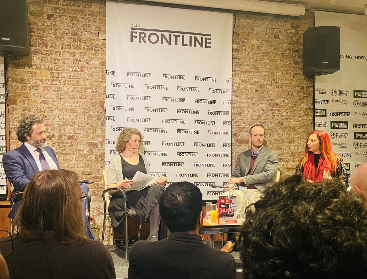 Informative and engaging exchange last night with @LinaKhatibUK @alexjrowell @lsmwilson @FaisalAlYafai of @newlinesmag discussing Rowell’s new book, ‘We Are Your Soldiers: How Egypt's Gamal Abdel Nasser Remade the Arab World’ @frontlineclub - huge thanks to all. @tamhussein