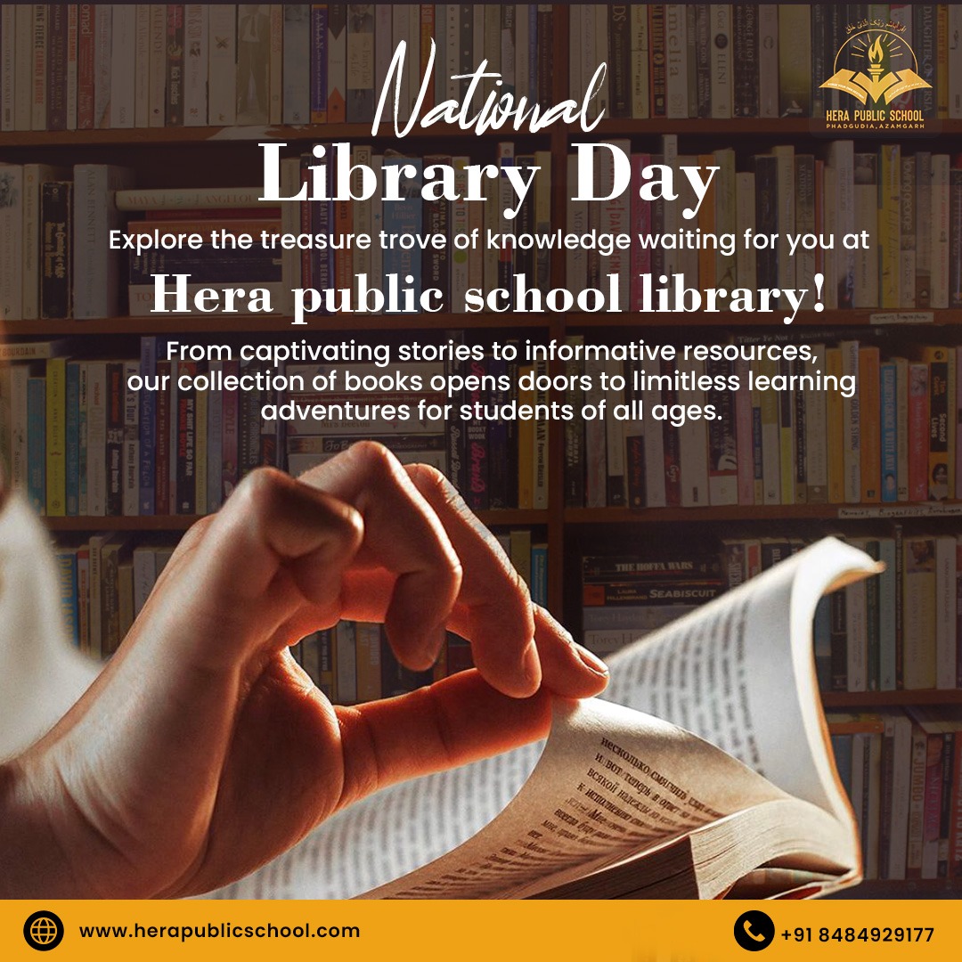 Celebrate National Library Day with us! Our public school library is the heart of learning, offering a diverse collection of books, resources, and programs to inspire and empower students. 
#NationalLibraryDay #library #books #booklovers #booksknow #HeraPublicSchool #azamgarh