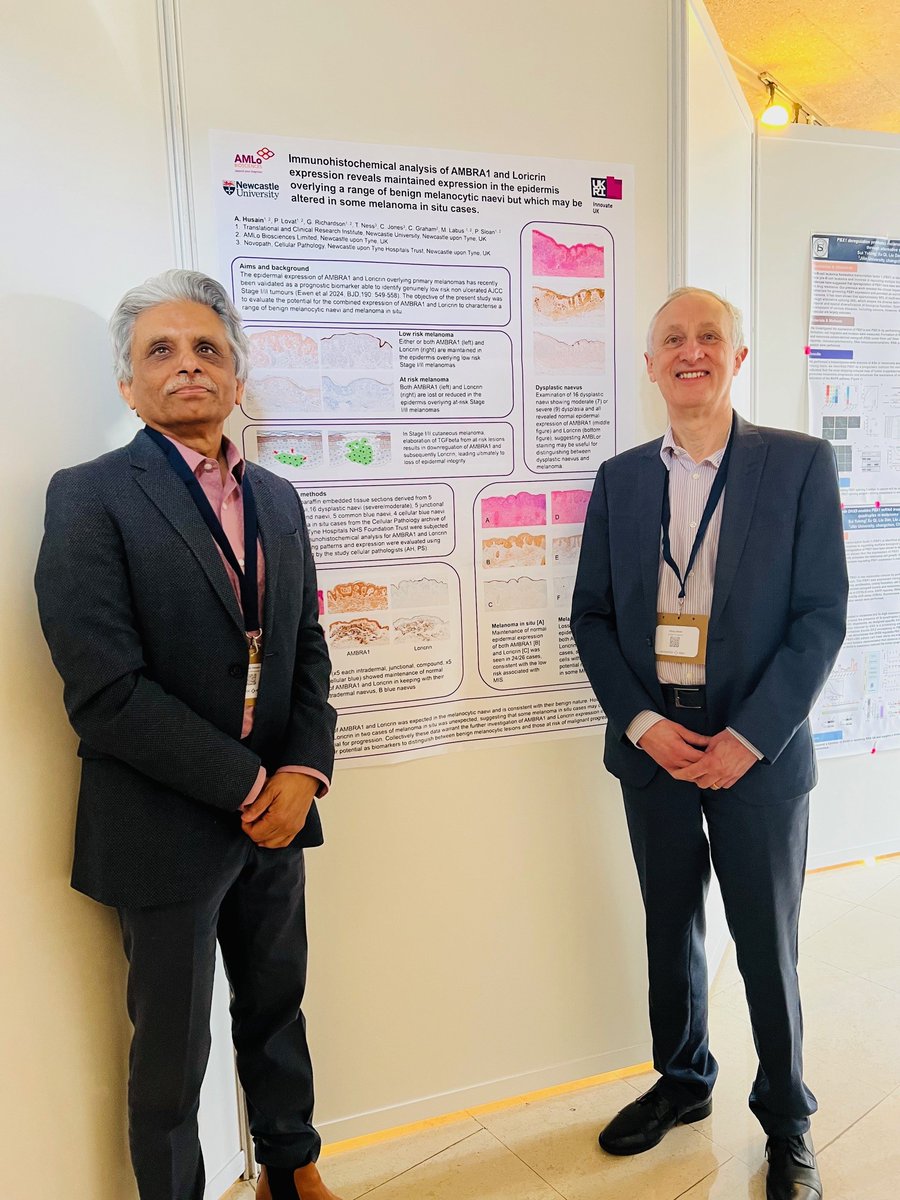 @AMLoBiosciences want to highlight two key posters being presented at #EADO2024 today! P-140: biomarker use to identify benign and borderline pigmented lesions P-XXX: biomarkers use to risk stratify patients with early-stage melanomas