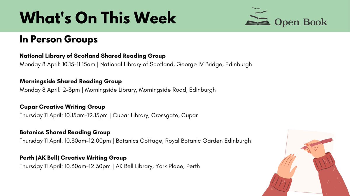 We're back after a fun Easter break and ready to get inspired with a week of relaxed #SharedReading and #CreativeWriting events. Whether joining us online or in person, we can't wait to see you. Here's a look at what's on this week.