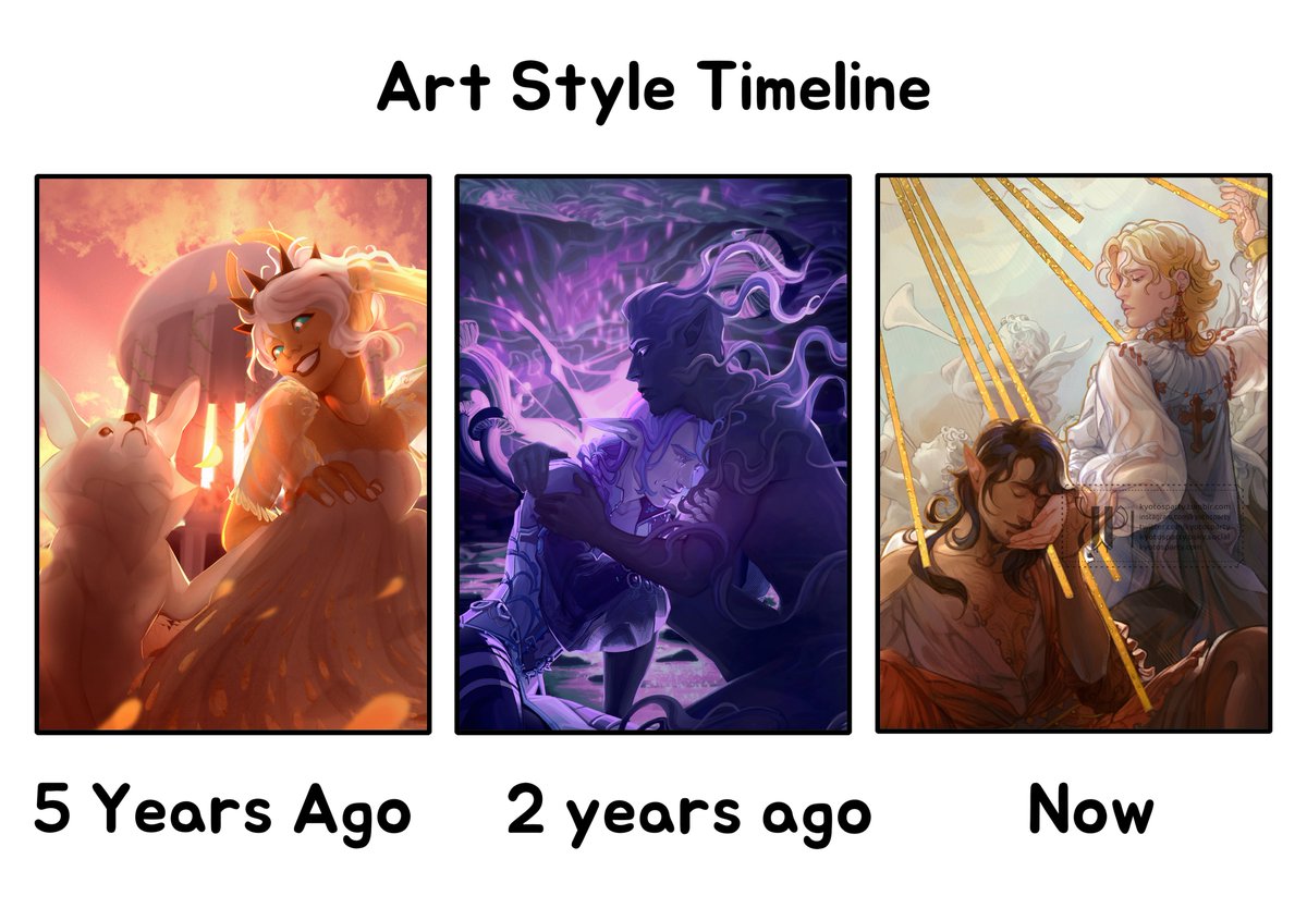 My art through the years. The 5y piece was part of an artbook I made that had over 60 pages and that I finished in 3 months. Where did that energy go?