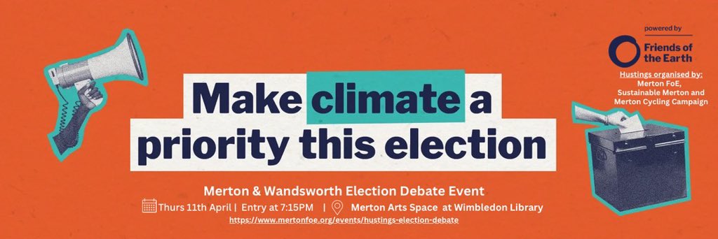 Merton Friends of the Earth (@foemerton) on Twitter photo Join #Merton & #Wandsworth Climate Election Debate on Thurs 11 April at 7:15pm <a href="/MertonArtsSpace/">Merton Arts Space</a>, Wimbledon Library, SW19
Speakers:
🟠 <a href="/SueWixLD/">Sue Wixley 🔶️ 🧡</a> <a href="/MertonLibDems/">Wimbledon & Merton Lib Dems🔶</a>
🟢<a href="/pippamaslin/">Dr Pippa Maslin</a> <a href="/MertonGreens/">Merton Green Party</a>
🔴 <a href="/LeonieC/">Leonie Cooper AM</a> <a href="/MertonLabour/">Merton Labour</a>
🔵TBC <a href="/MertonTories/">Merton Conservatives</a>
Register at bit.ly/3TGpfZf Join #Merton & #Wandsworth Climate Election Debate on Thurs 11 April at 7:15pm <a href="/MertonArtsSpace/">Merton Arts Space</a>, Wimbledon Library, SW19
Speakers:
🟠 <a href="/SueWixLD/">Sue Wixley 🔶️ 🧡</a> <a href="/MertonLibDems/">Wimbledon & Merton Lib Dems🔶</a>
🟢<a href="/pippamaslin/">Dr Pippa Maslin</a> <a href="/MertonGreens/">Merton Green Party</a>
🔴 <a href="/LeonieC/">Leonie Cooper AM</a> <a href="/MertonLabour/">Merton Labour</a>
🔵TBC <a href="/MertonTories/">Merton Conservatives</a>
Register at bit.ly/3TGpfZf