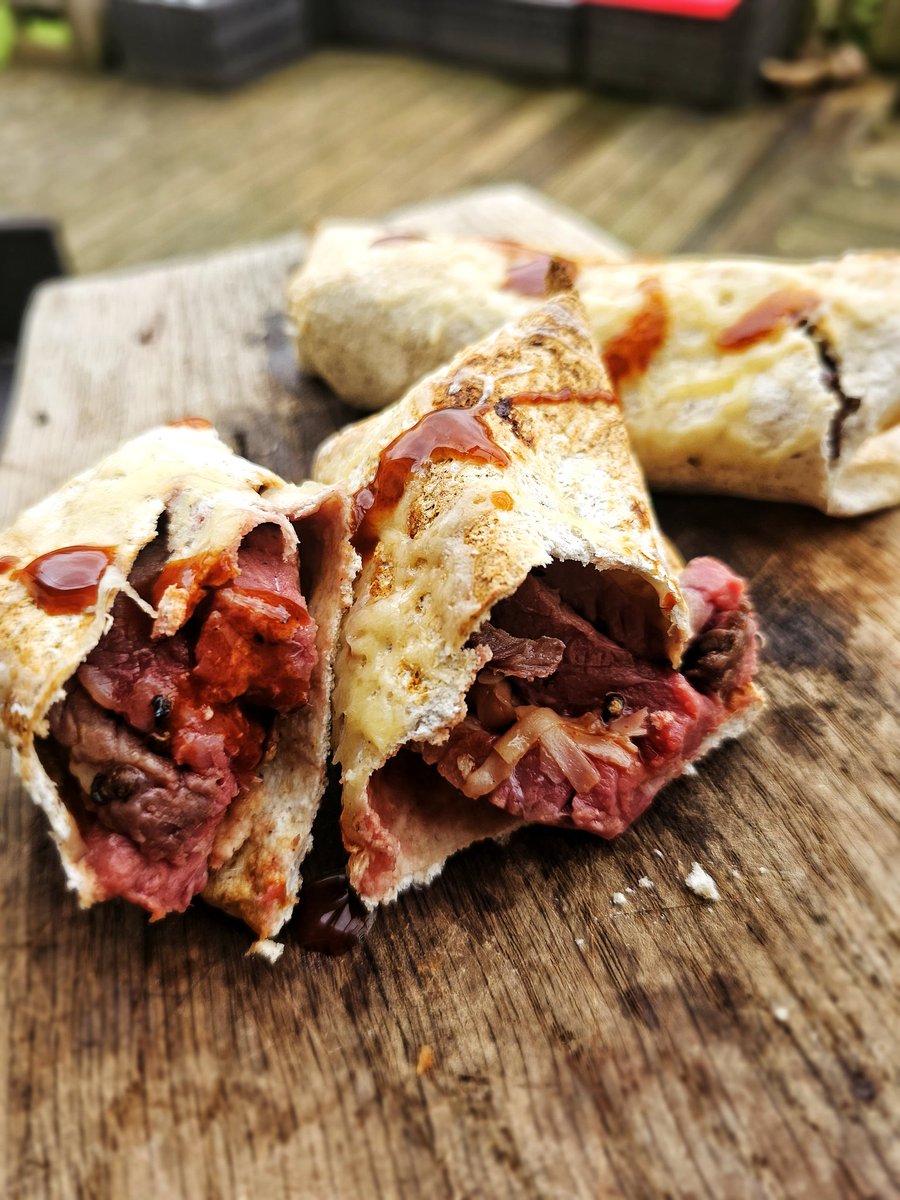 Rare roast cherry smoked topside beef keto wraps, Chipotle and melted cheese