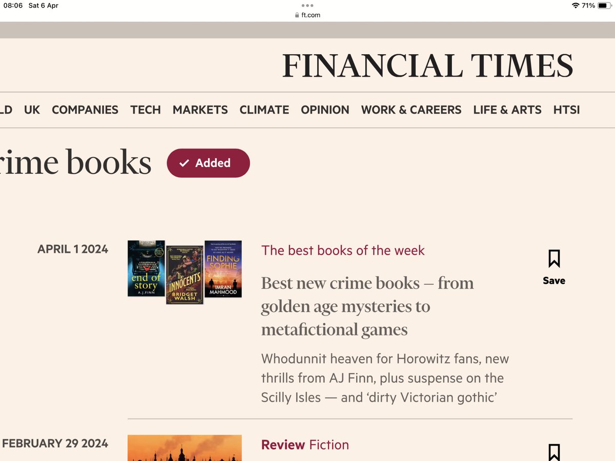 Great to see ‘The Innocents’ in the @FT today: “historical crime fiction at its most beguiling”.