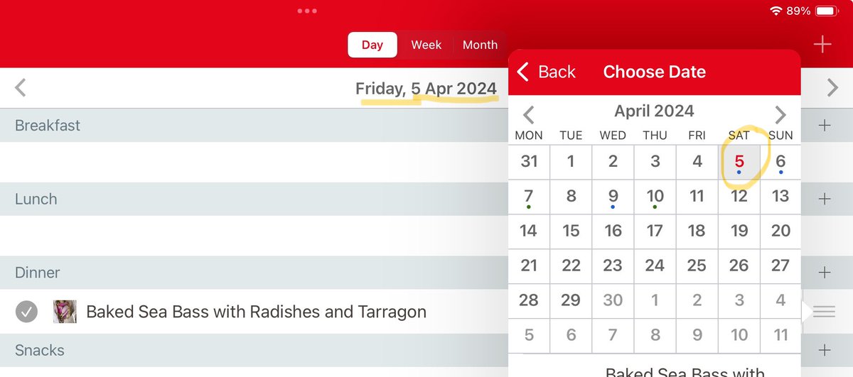 Dear @paprikaapp You seem confused over dates!! Is the 5th April 2024 a Friday or a Saturday? I think it’s a timezone thing. I added the meal to the planner in India and I am now looking at it in the UK.