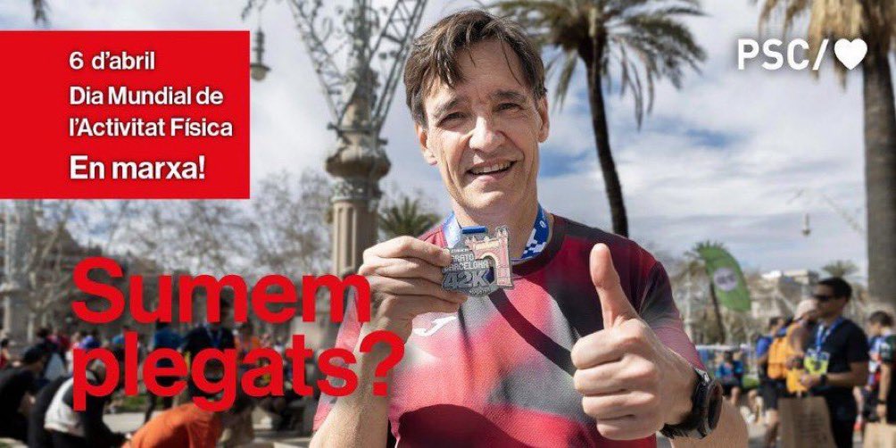PSCTortosa's tweet photo. 🏃‍♂️ Avui celebrem el Dia Mundial de l'Activitat Física

Des del PSC de #Tortosa creiem en els valors de l'esport com a eix troncal de la nostra societat i en la pràctica esportiva com a part integral d'una vida saludable i plena.

#Enmarxa @EbrePSC @socialistes_cat @salvadorilla https://t.co/AcNbUbw6Xa