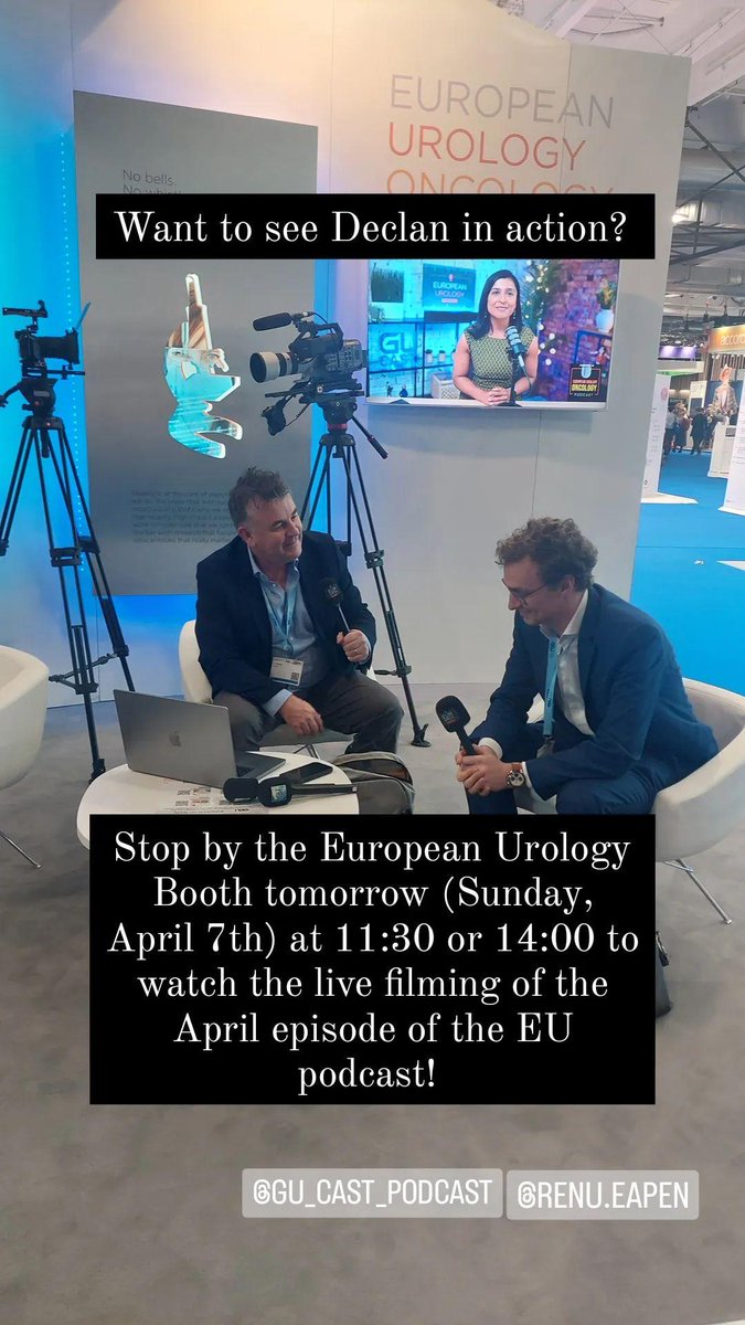 Stop by the European Urology Booth tomorrow, Sunday April 7th, at 11:30 and 14:00 to see Declan in action and watch the live filming of the April episode of the EU podcast! @gu_onc #UroSoMe #MedTwitter #LivePodcast