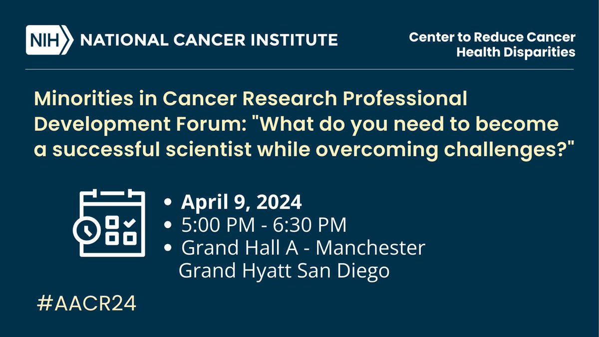 What do you need to become a successful scientist while overcoming challenges? CRCHD’s Dr. Tiffany Wallace will co-chair a session with @MeliD32 addressing this question at the #AACR24 Minorities in Cancer Research Professional Development Forum: abstractsonline.com/pp8/#!/20272/s…