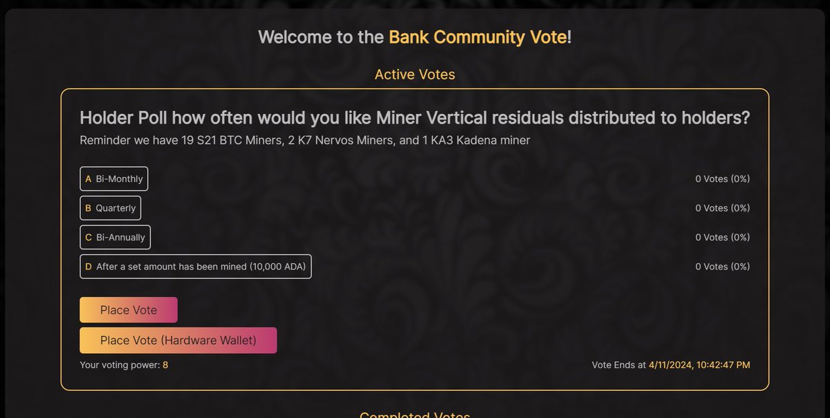 Attention $BANK Community!🎩 We currently have an ongoing vote for how to handle the mining vertical residuals distributions!⛏️ Make sure to head to our website below and cast you vote! Our holders are a huge part in shaping the future of our project, and we appreciate your…