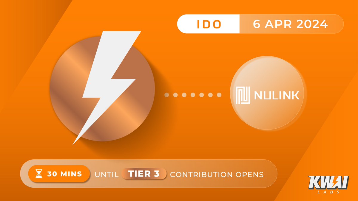 The IDO Tier 3 FCFS Procedures for <a href="/NuLink_/">NuLink</a> will be starting in another 30 minutes!

⏰Tier 3 Contribution (FCFS):
6th Apr, 1100 UTC - 1130 UTC

✅Check your eligibility and contribute here: oxbull.tech/app/project/nu…