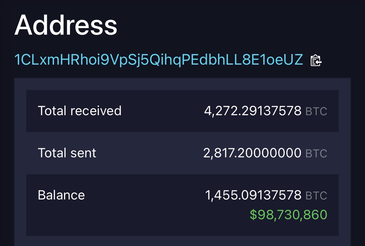 An old #Bitcoin wallet from 2013 containing $115 Million worth just moved  some Bitcoin. The owner hodled all the way from $100 to $70,000. What a  legend!
