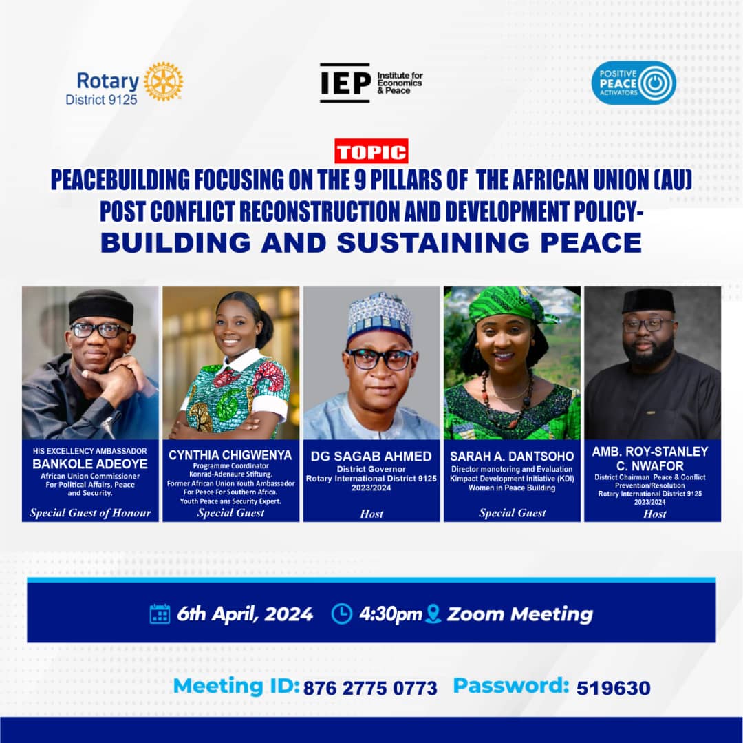 Please join me as we discuss peace building focusing on the 9 pillars of the @_AfricanUnion Post Conflict Reconstruction and Development Policy- Building and Sustaining peace.