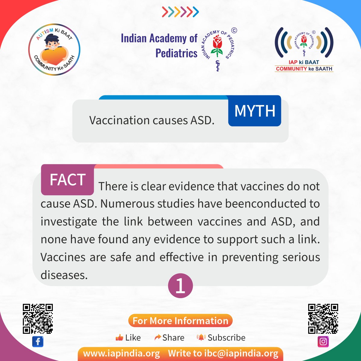 𝐃𝐨𝐧'𝐭 𝐛𝐞𝐥𝐢𝐞𝐯𝐞 𝐭𝐡𝐞 𝐌𝐘𝐓𝐇𝐒, 𝐬𝐭𝐢𝐜𝐤 𝐭𝐨 𝐭𝐡𝐞 𝐅𝐀𝐂𝐓𝐒 💡 Let's spread knowledge, not misinformation. #iapkibaat #iap #indianacademyofpediatrics #pediatrics #pediatricians #doctors #medicine #childcare #childhealth #healthcare #autismawareness #autism