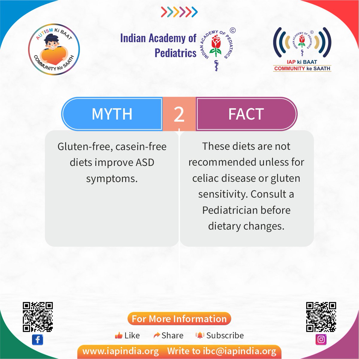 Separating 𝐌𝐘𝐓𝐇𝐒 from 𝐅𝐀𝐂𝐓𝐒 🌟 🩺 Consult a 𝐏𝐞𝐝𝐢𝐚𝐭𝐫𝐢𝐜𝐢𝐚𝐧 before making any dietary changes. #iapkibaat #iap #indianacademyofpediatrics #pediatrics #pediatricians #doctors #medicine #childcare #childhealth #healthcare #autismawareness #autism