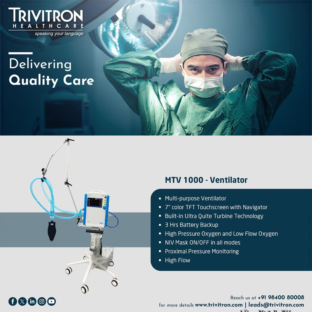 Saving lives and delivering care with Trivitron MTV 1000 Ventilator! We at Trivitron strive to bring the best technology to ease the workflow of our doctors and enable them to deliver their best and save lives. For more information about our new age smart ventilator visit…