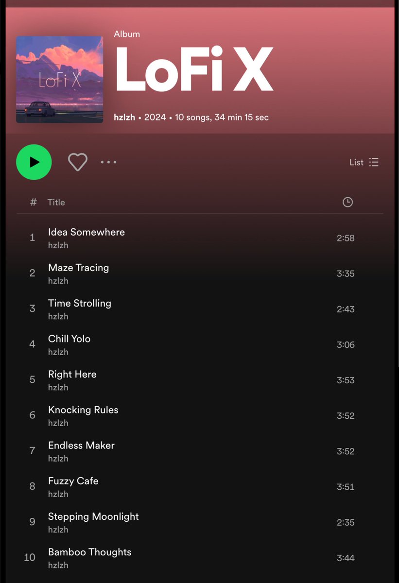 hzlzh's tweet image. 🎧《LoFi X》成功上架了 Spotify 和 Apple Music 
-  Spotify：open.spotify.com/album/0j68OWIW…
-  Music：geo.music.apple.com/album/lofi-x/1…
