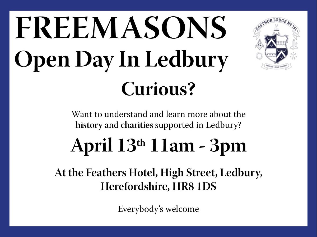 Eastnor Lodge Open Day, why not come along and find out about the history of Freemasonry in Ledbury and the charitable work in the local community. #Freemasons