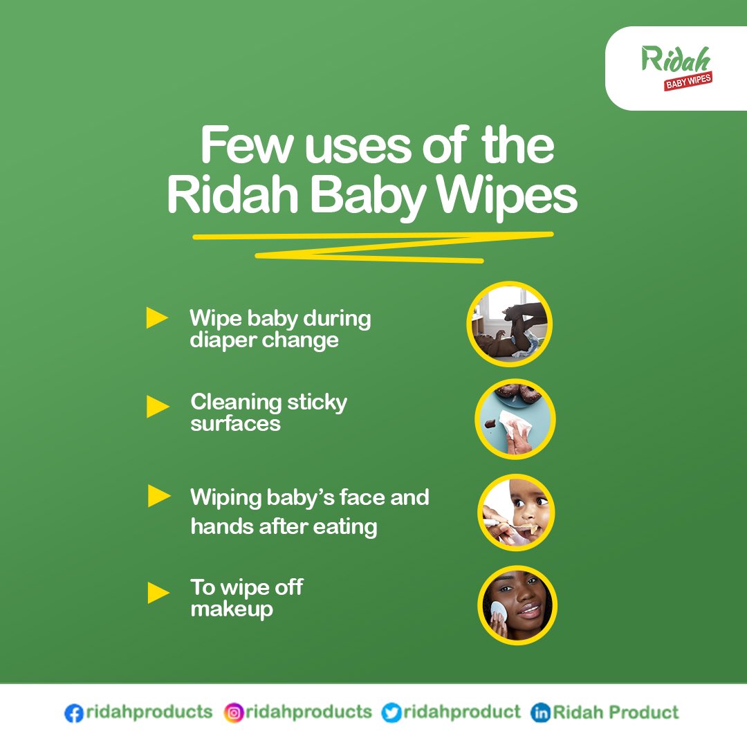 Ridah Baby wipes are manufactured from plant-based ingredients and they contain disinfectant that kills 99.9 % bacteria.

Shop our wet wipes today and stay protected! 

#ridahbabywipes #wetwipes #babywipes #healthybaby #plantbased  #zeroalcohol #killsbacteria #nodirt #babies