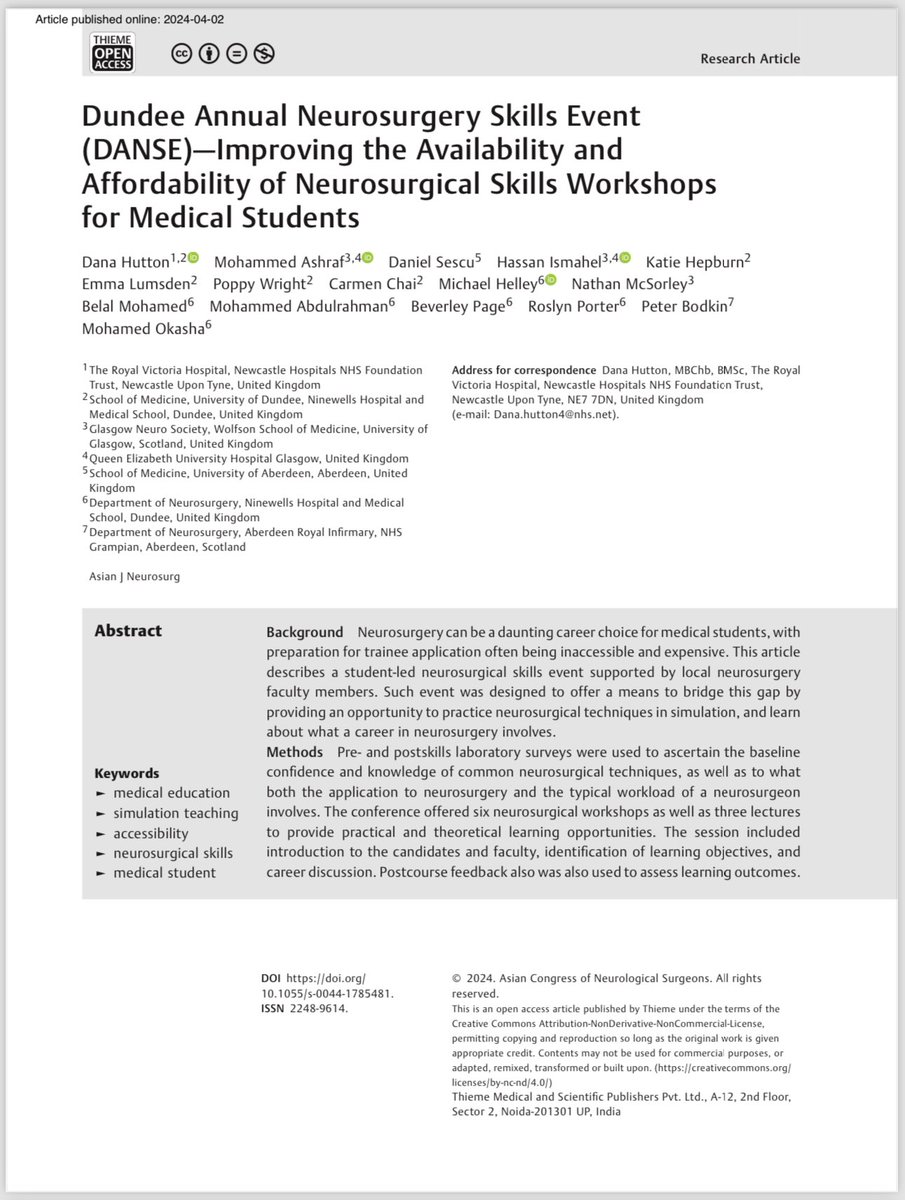 Our two papers published on the topics of the impact of student neurosurgical interest groups, and simulation workshops! @INSNeurosurgery @GlasgowNeuro dx.doi.org/10.1055/s-0044… dx.doi.org/10.1055/s-0043…