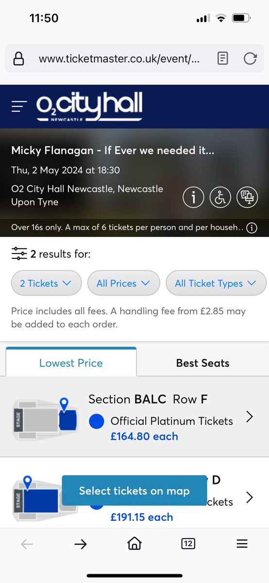 Gig ticket prices are insane these days - £164 is the lowest to see Micky Flanagan at the City Hall next month 🤯