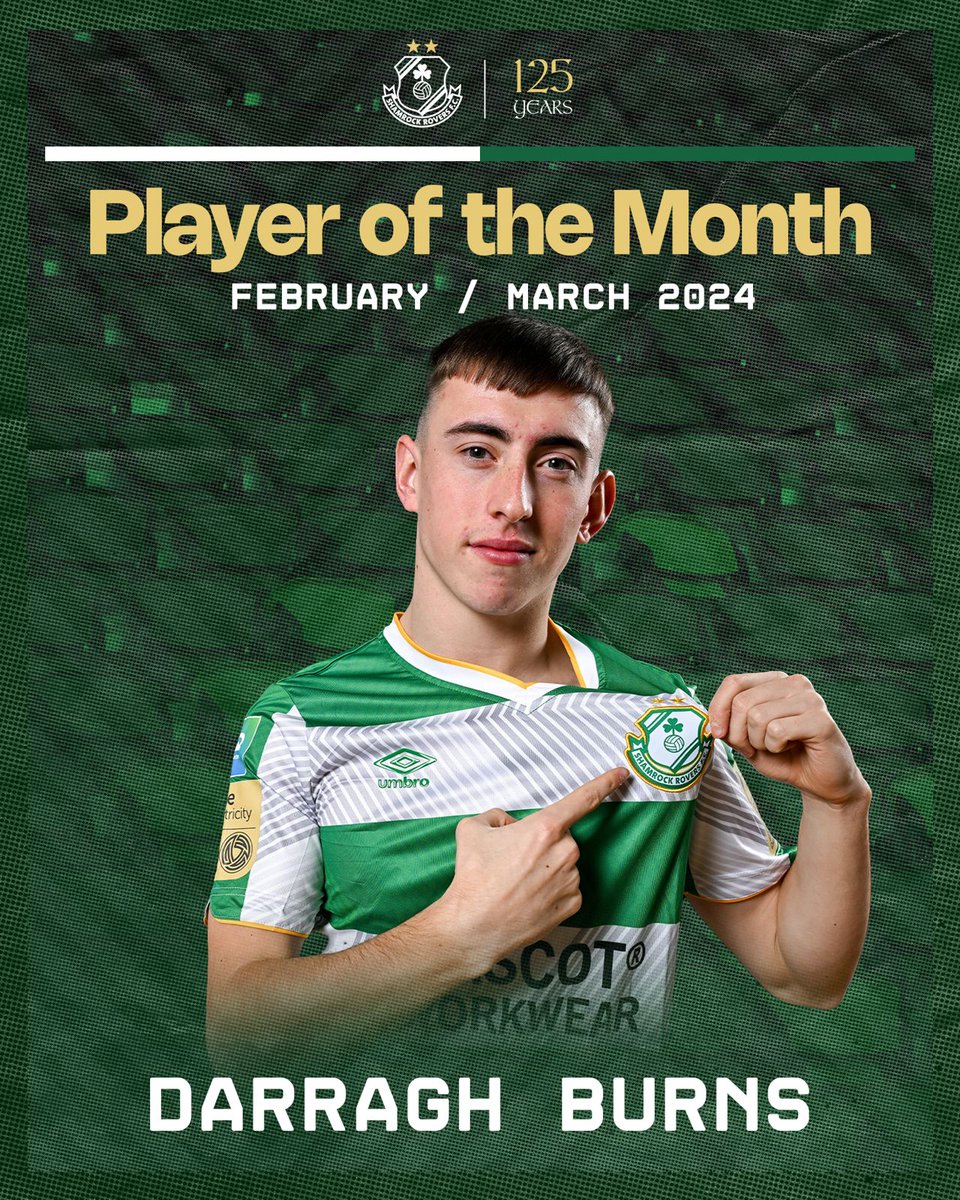 ShamrockRovers's tweet photo. Congratulations to Darragh Burns who has been voted our Player of the Month for February/March 🏆

A strong start to the season for our new recruit who has contributed goals, assists &amp; Player of the Match performances in recent weeks 👏

🤝 In partnership with @SkechersIE

#POTM https://t.co/INjyJNFUuJ