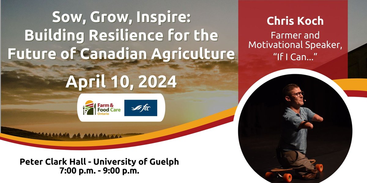 OntarioFarms's tweet photo. Join @FarmFoodCareON &amp; @FCCOntario for an evening tailored to Junior Farmers, 4-H members, UofG students &amp; all aspiring minds in Canadian agriculture &amp; food. Chris Koch, renowned farmer &amp; speaker, will discuss resilience's pivotal role. For more info 👉 https://t.co/4nztvAjJ5F https://t.co/htPjRtAaX7