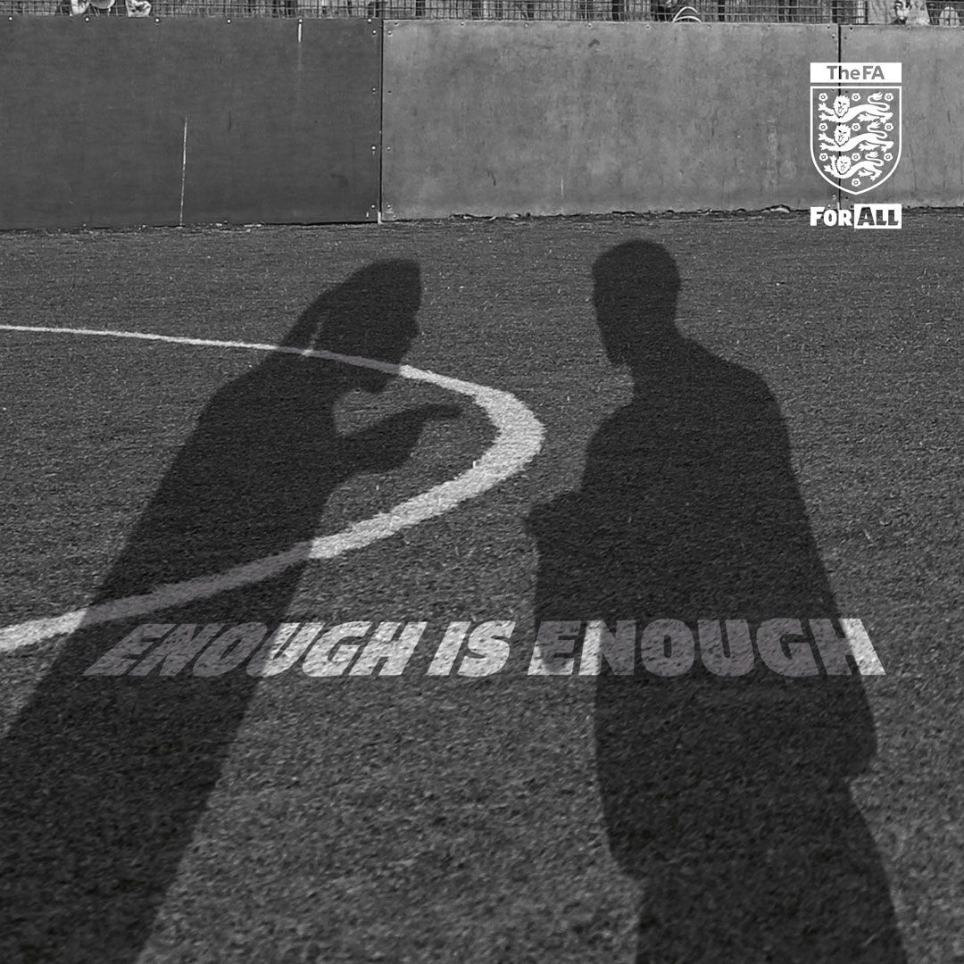 If you see or hear hate in our games, tell us and we'll tackle it. 

You can report racist, sexist or homophobic incidents to us at your County FA, The FA, Kickitout or to the Match Official. 

There's no space for hate in our game. #EnoughisEnough. 

➡️ buff.ly/3uePBbJ
