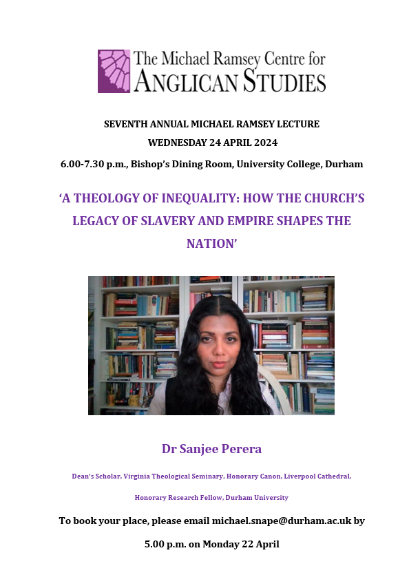 I would appreciate a RT of this plug for the annual #MichaelRamseyLecture at 6.00 pm, on the 24th of April at @durhamcastle @durham_uni. I will be speaking about how the Church's racialised past has shaped us in the 21C, and its impact on the CofE today. Do join us if you can.