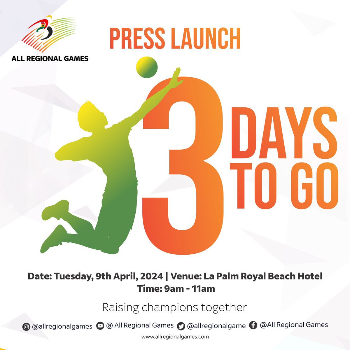ASAMOAH_GYAN3's tweet photo. Only 3 days left until the big reveal! Get ready to witness the unveiling of the @allregionalgame project at our press launch. Stay tuned for an exciting journey ahead! #AllRegionalGames #PressLaunch #CountdownBegins https://t.co/BisoGCRCDy