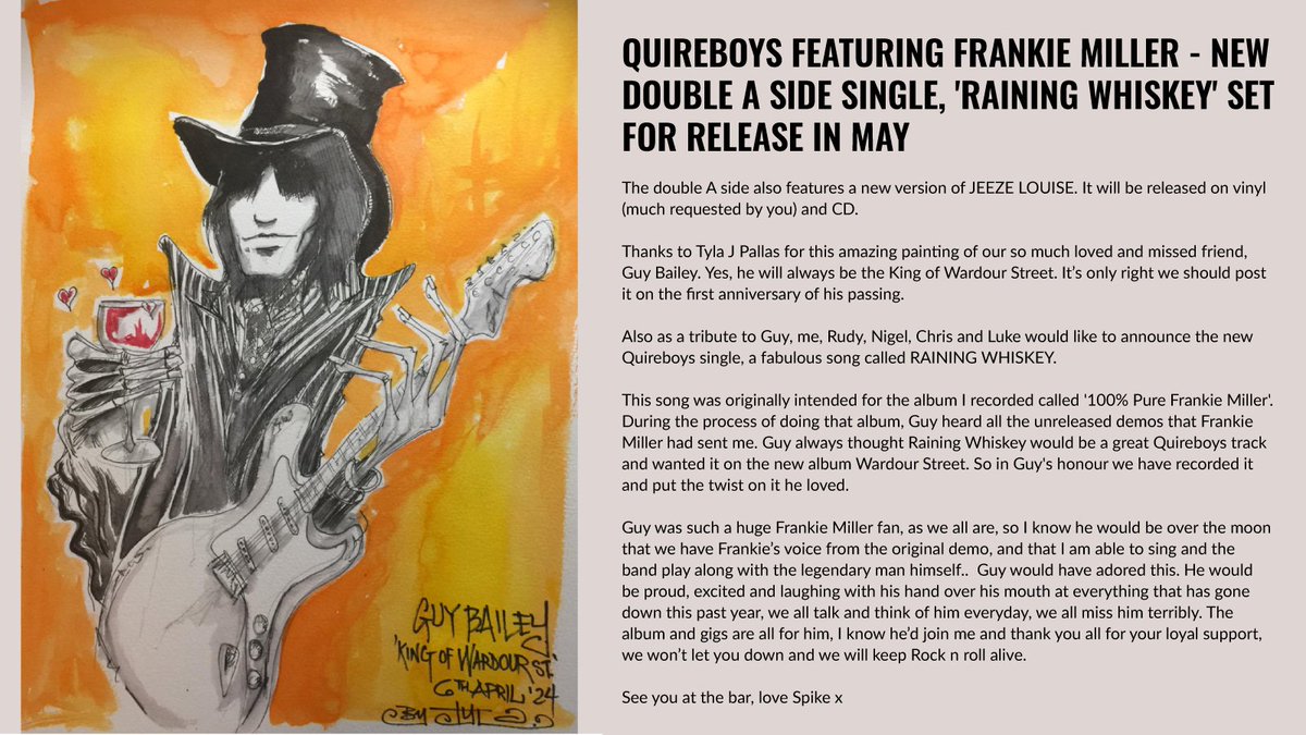 QUIREBOYS FEATURING FRANKIE MILLER - NEW DOUBLE A SIDE SINGLE, 'RAINING WHISKEY' SET FOR RELEASE IN MAY