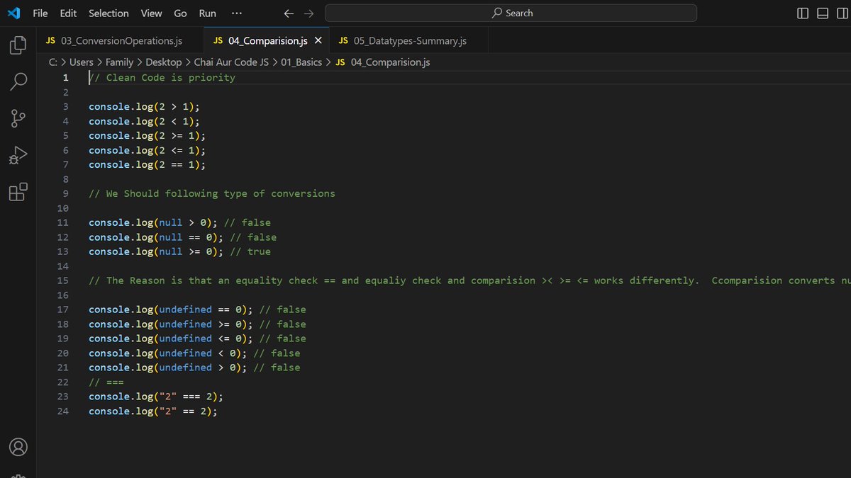 SyntaxSam405's tweet image. Day 17 of Learning Web Development :
Explored some more basics of JavaScript like converting data types, comparing values, and understanding different data types. Learning how JavaScript handles these concepts has been fascinating!
#JavaScriptBasics #CodingJourney