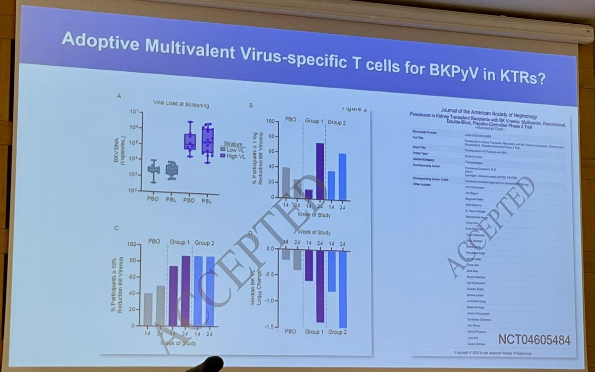 @HansHHirsch1 provides an update on BK in HSCT and SOT - including a preview of @ttsorg guidelines and recently accepted study demonstrating proof of concept for virus-specific T cells in renal Tx. #ICHS2024 @IchsGlobal journals.lww.com/jasn/abstract/…