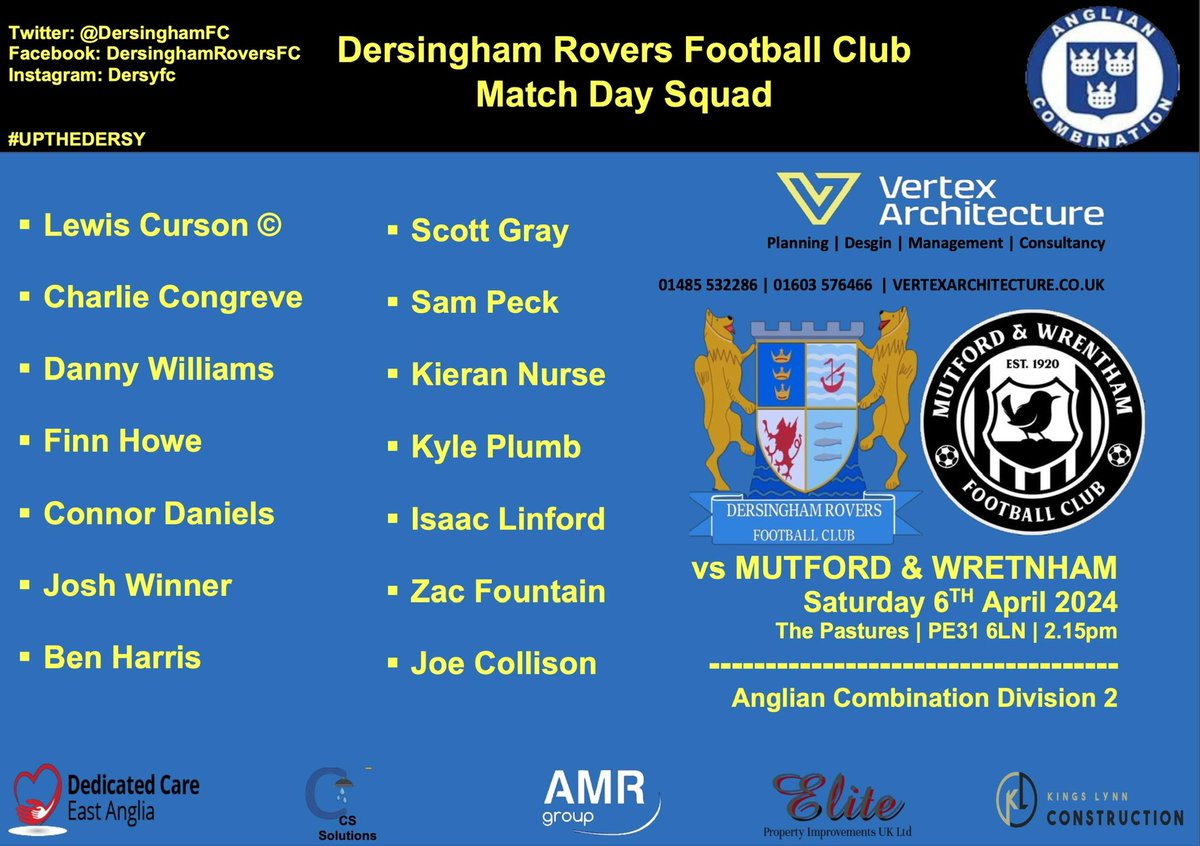 Here we go, game day!! We host league runaway leaders @MWFC_ 1 point will see Mutford secure the title! We need 3 points to keep promotion in tact! Always a cracking game between the two sides! Bar & hospitality open from 1pm! #UPTHEDERSY 💙💛🖤